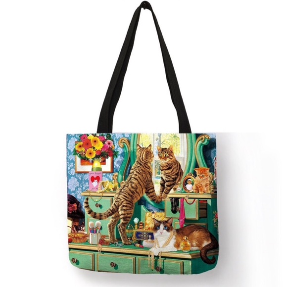 Handbags - Eco-Friendly Cats Playing Dress Up Folding Tote Bag